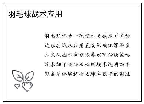 羽毛球战术应用